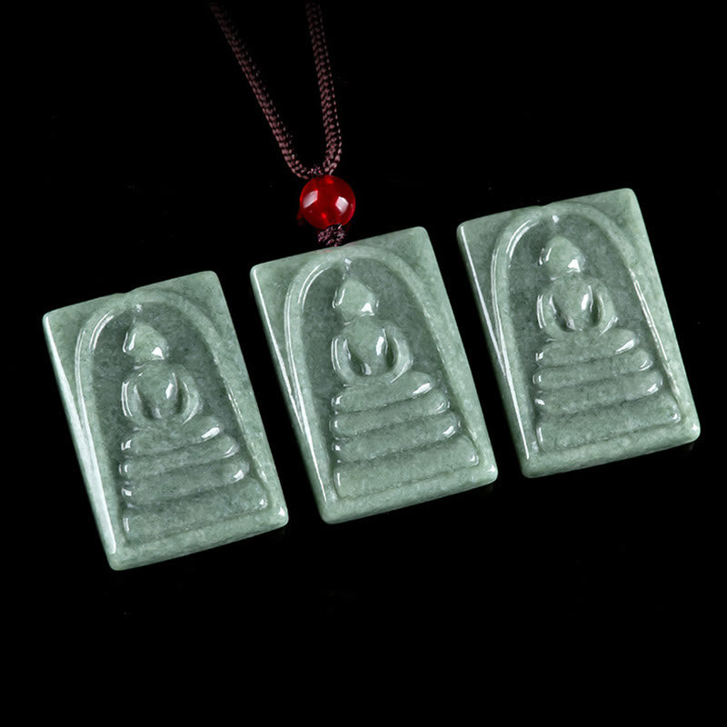 Square Jade Buddha Necklace for Prosperity and Spiritual Balance