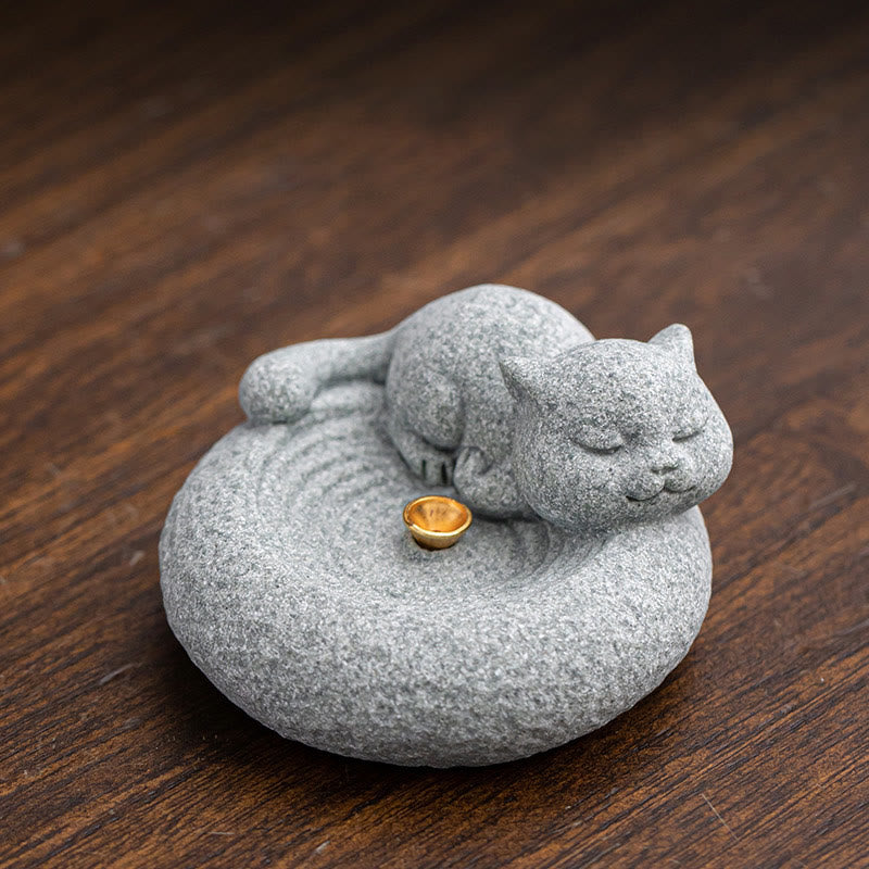 Standing Ceramic Cat Incense Burner 7.6cm for Meditation