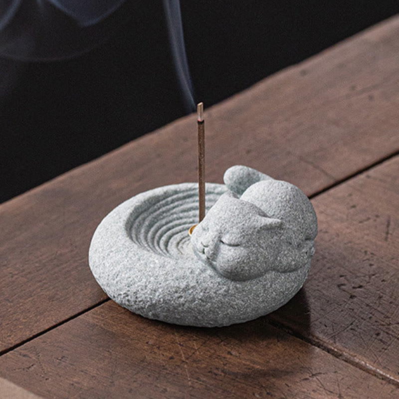 Standing Ceramic Cat Incense Burner 7.6cm for Meditation
