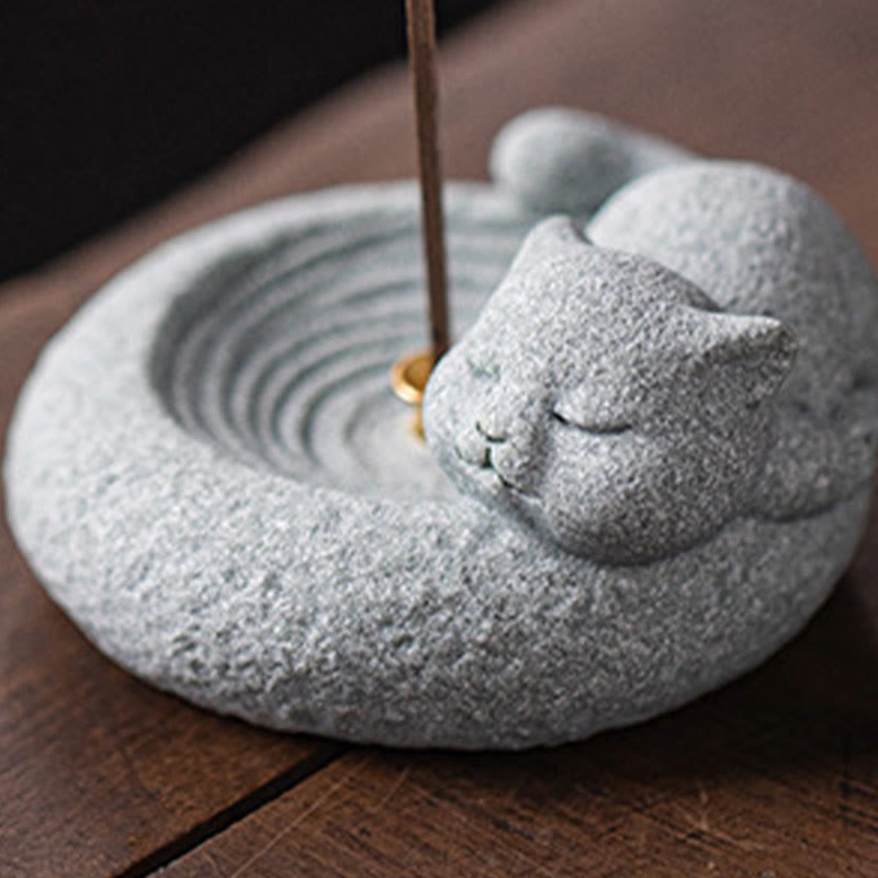 Standing Ceramic Cat Incense Burner 7.6cm for Meditation