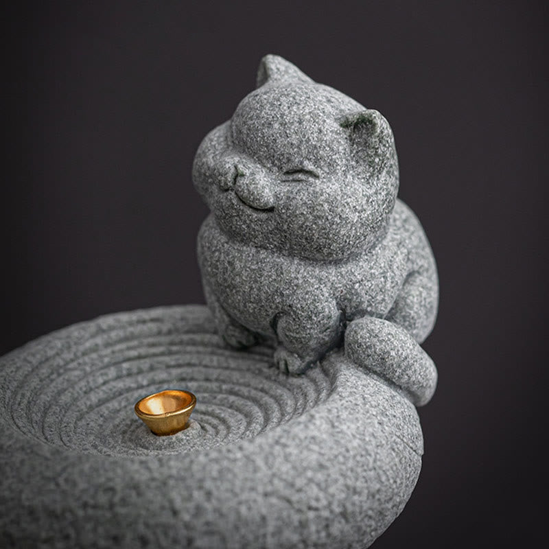 Standing Ceramic Cat Incense Burner 7.6cm for Meditation