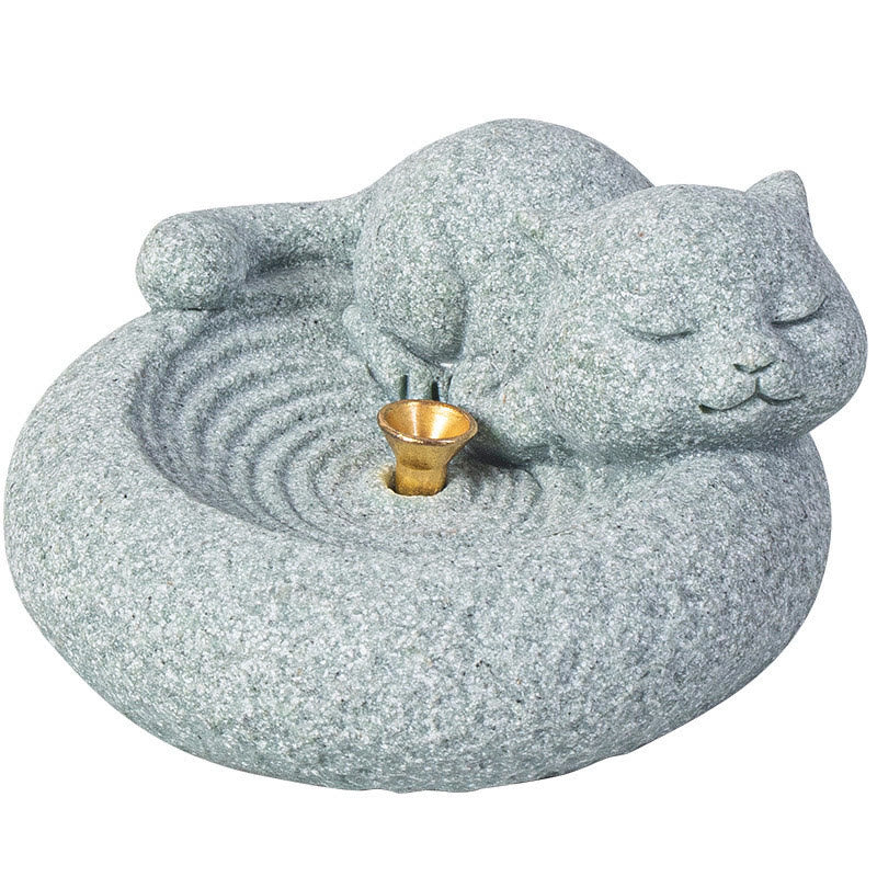 Standing Ceramic Cat Incense Burner 7.6cm for Meditation