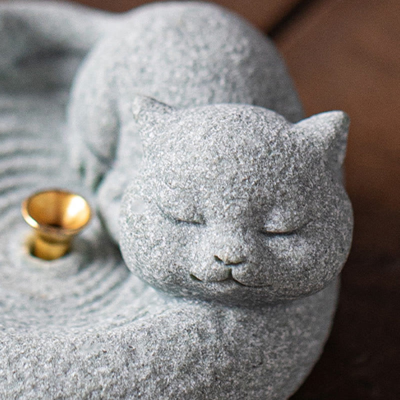 Standing Ceramic Cat Incense Burner 7.6cm for Meditation