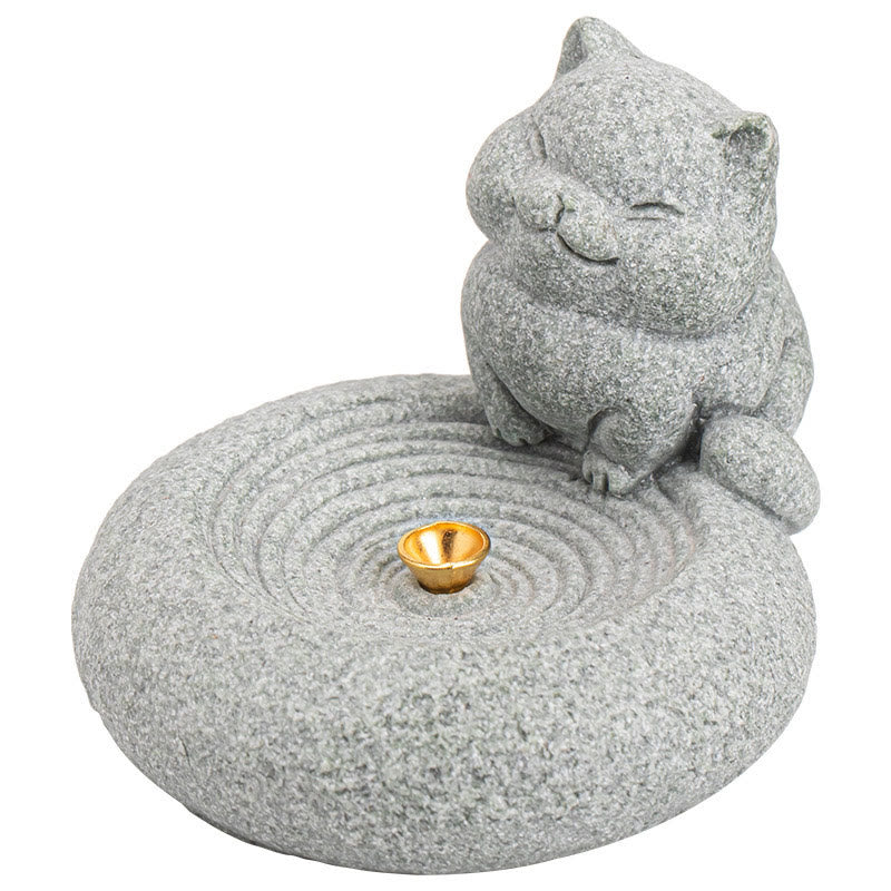 Standing Ceramic Cat Incense Burner 7.6cm for Meditation