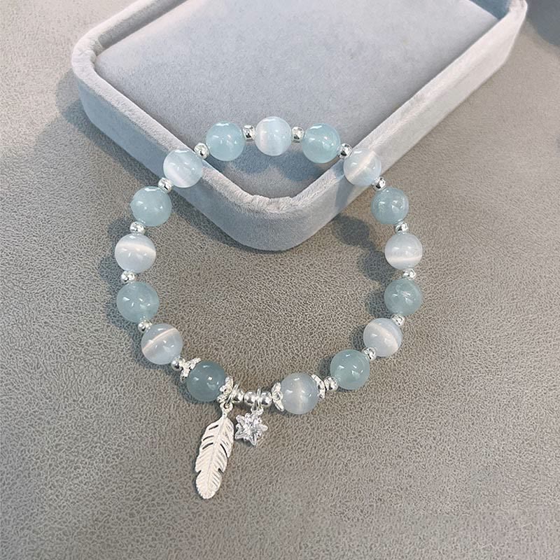Sterling Silver Aquamarine Cat's Eye Healing Bracelet 14-16cm