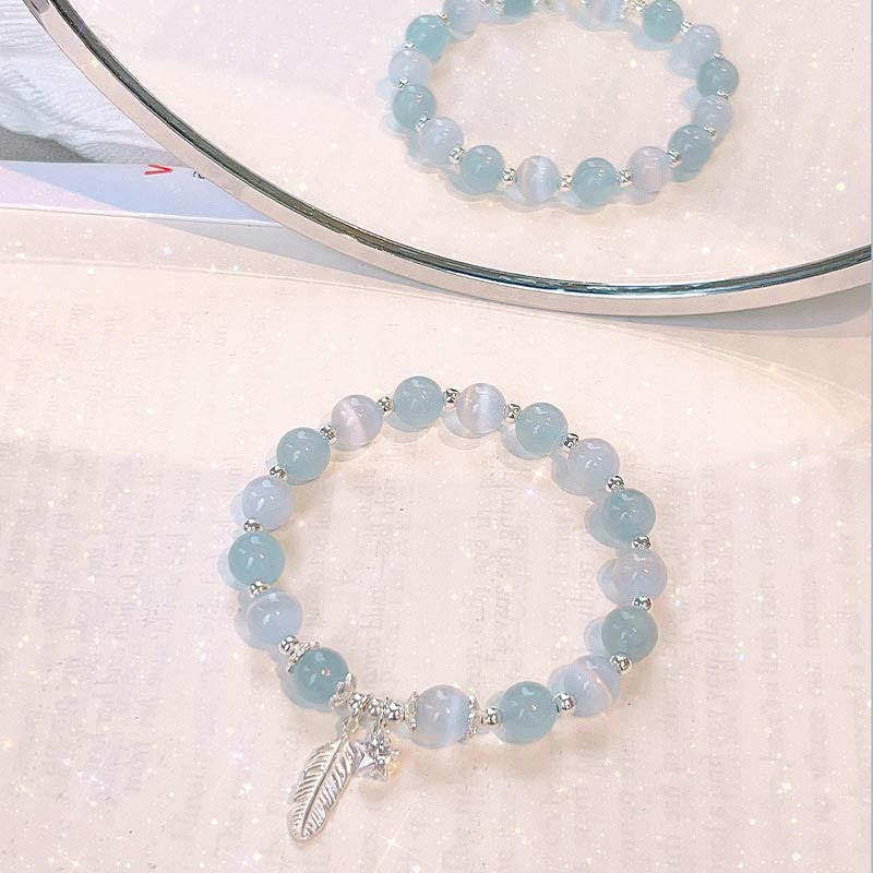 Sterling Silver Aquamarine Cat's Eye Healing Bracelet 14-16cm