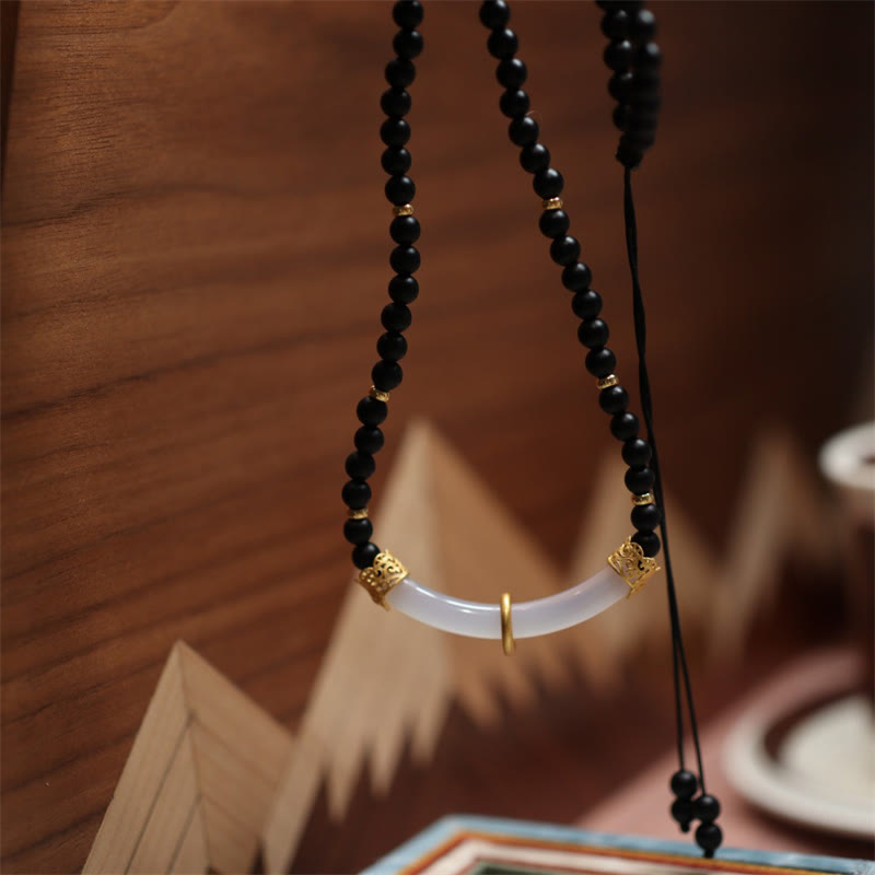 Sterling Silver Black Onyx Chalcedony Protection Necklace