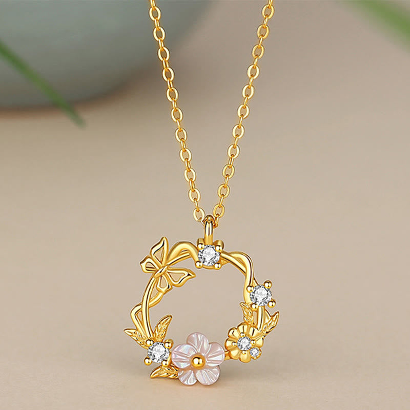 Sterling Silver Butterfly Shell Blessing Necklace