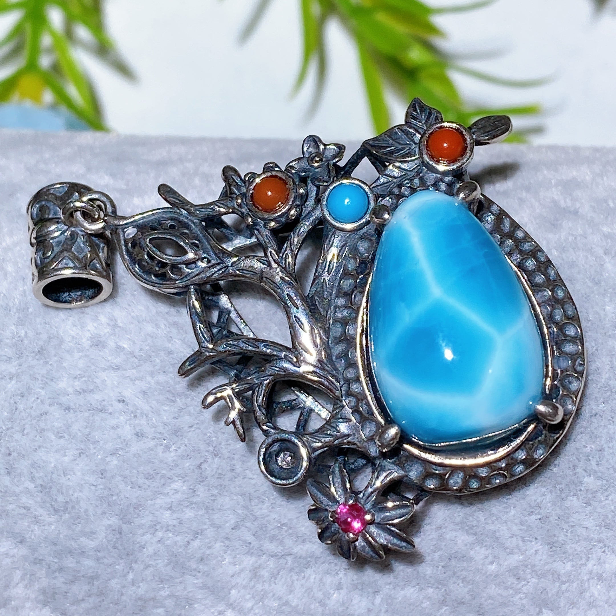 Sterling Silver Clear Quartz Pendant with Healing Crystal Gems