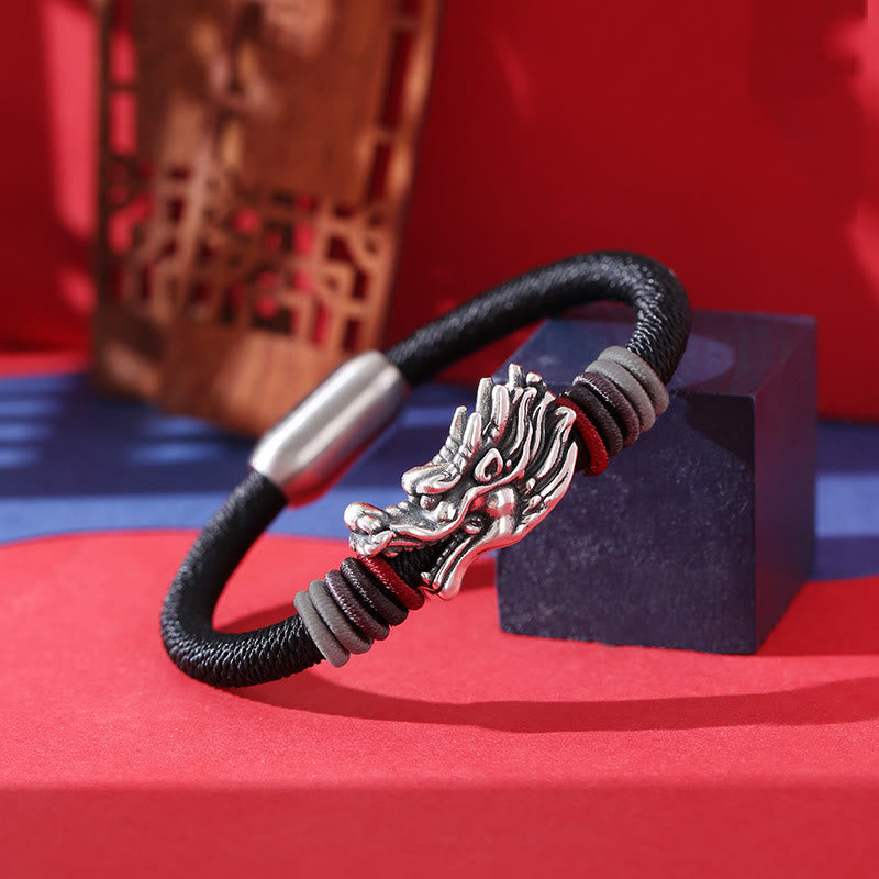 Sterling Silver Dragon Bracelet | Braided Luck Charm 6mm
