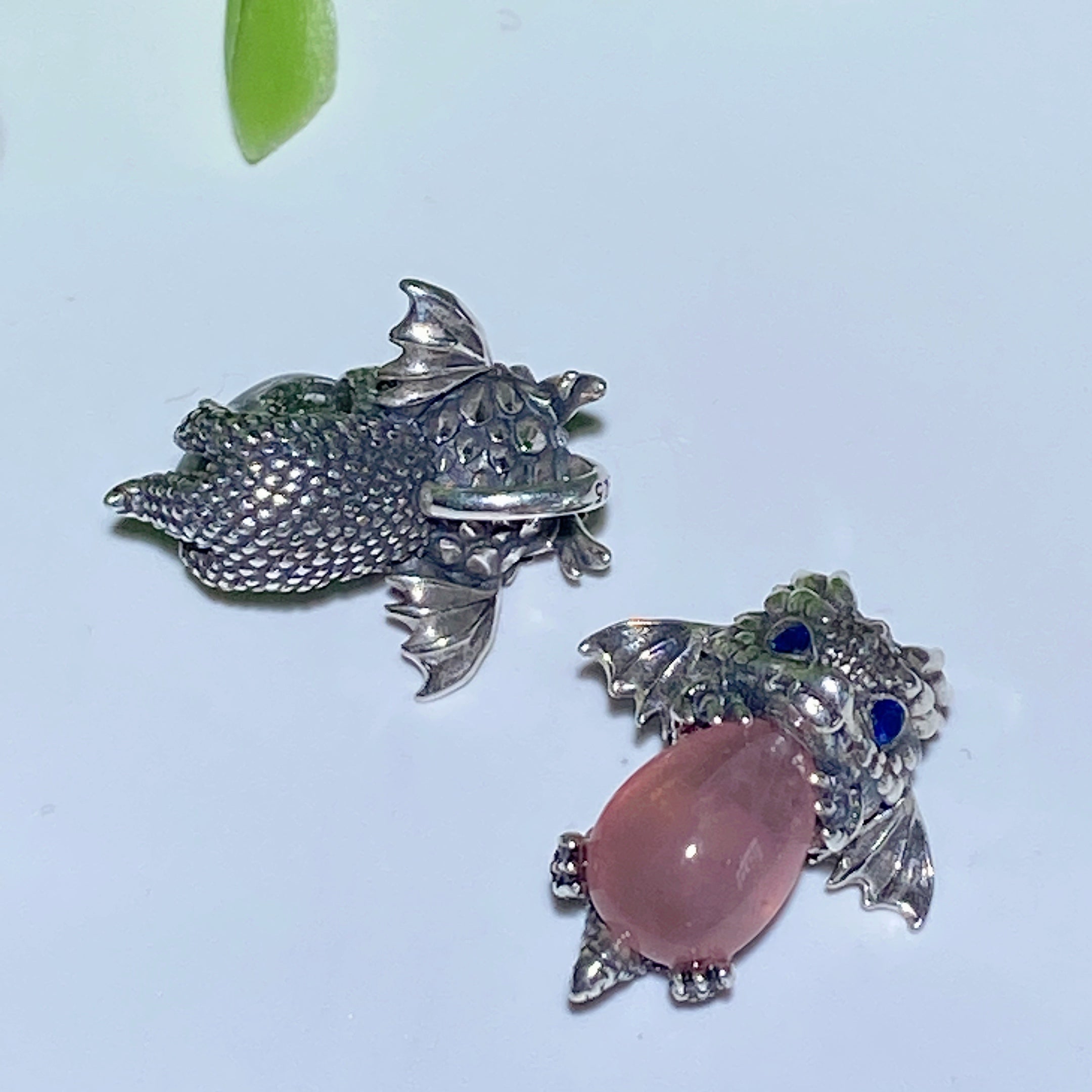 Sterling Silver Dragon Pendant with Crystal Gemstone 20mm