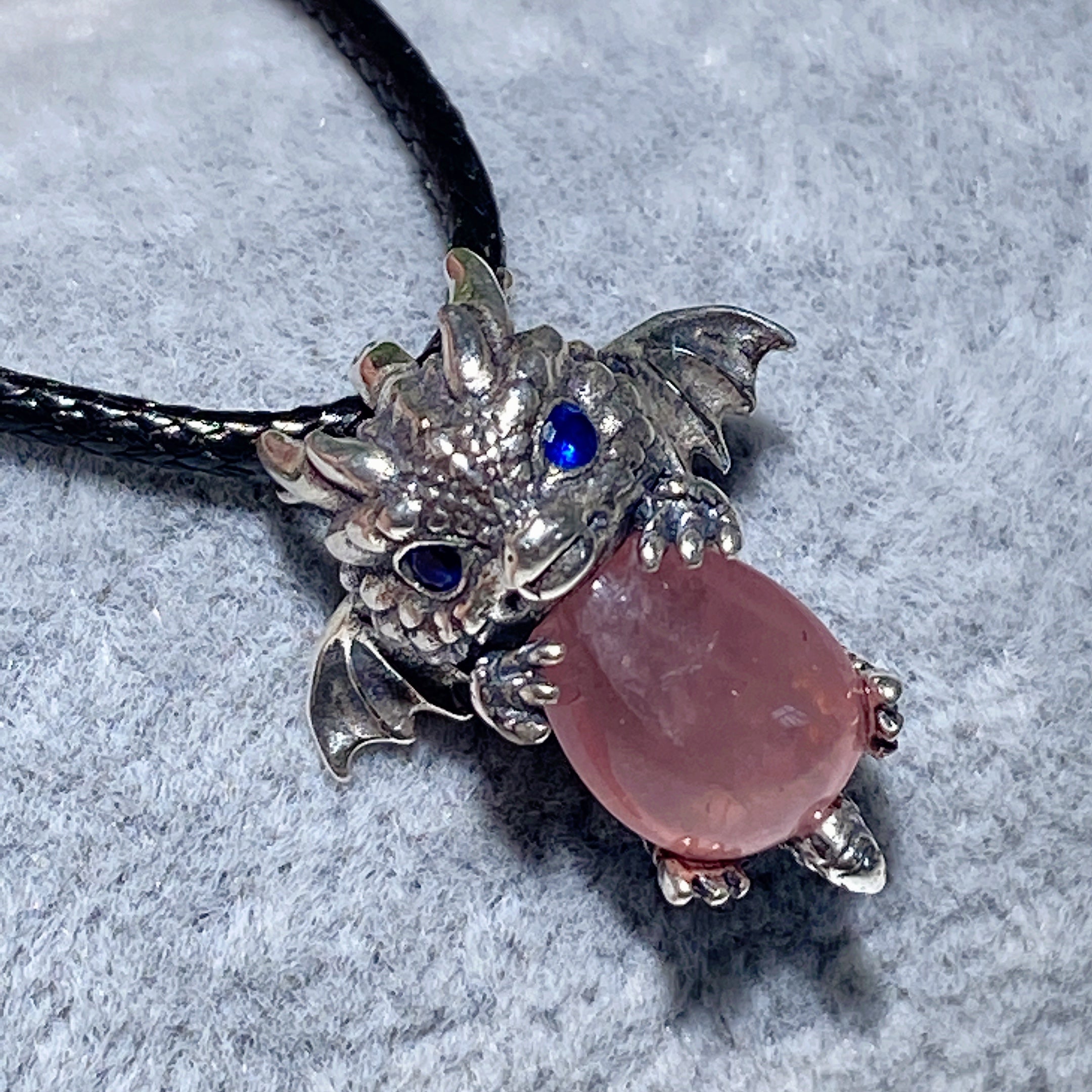 Sterling Silver Dragon Pendant with Crystal Gemstone 20mm