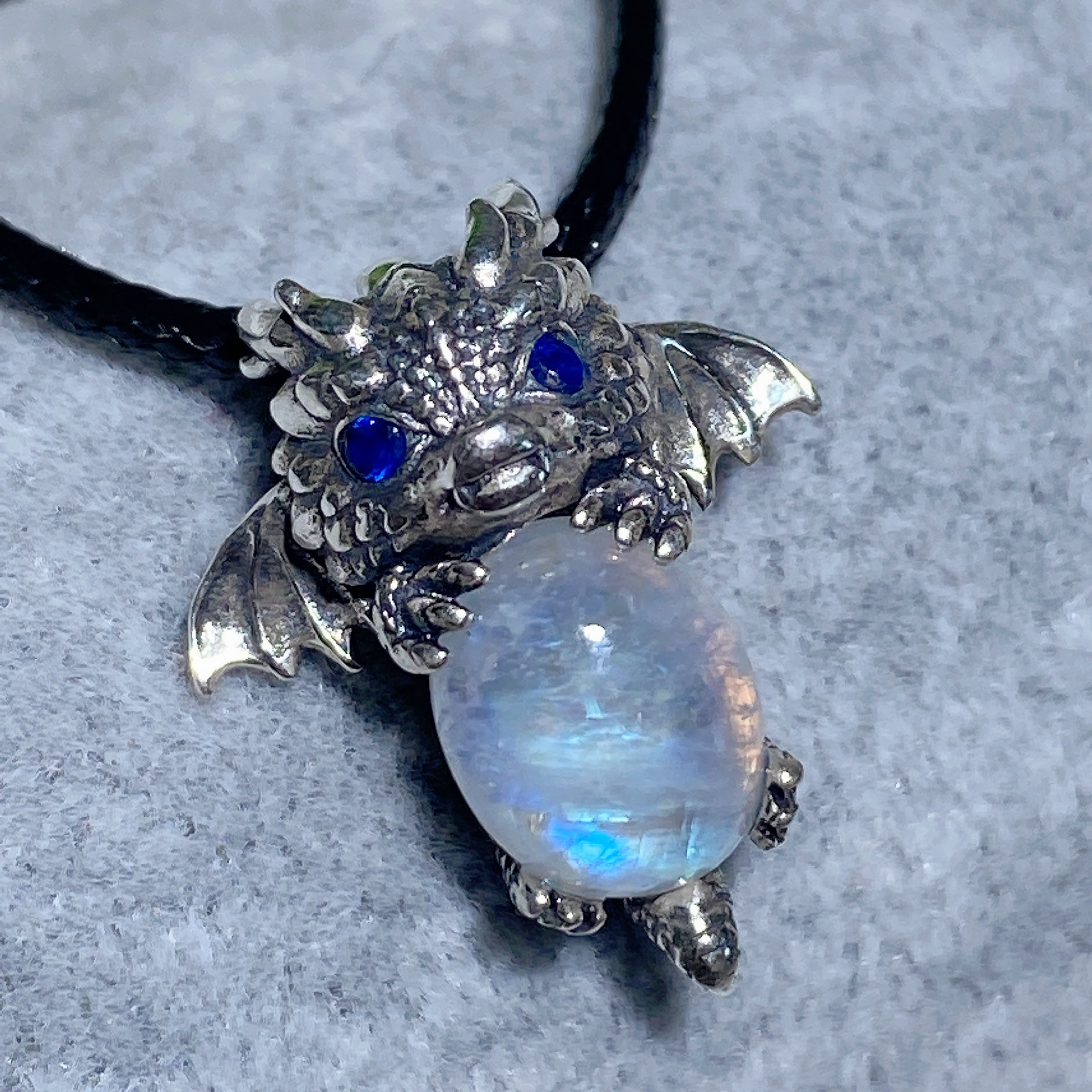 Sterling Silver Dragon Pendant with Crystal Gemstone 20mm