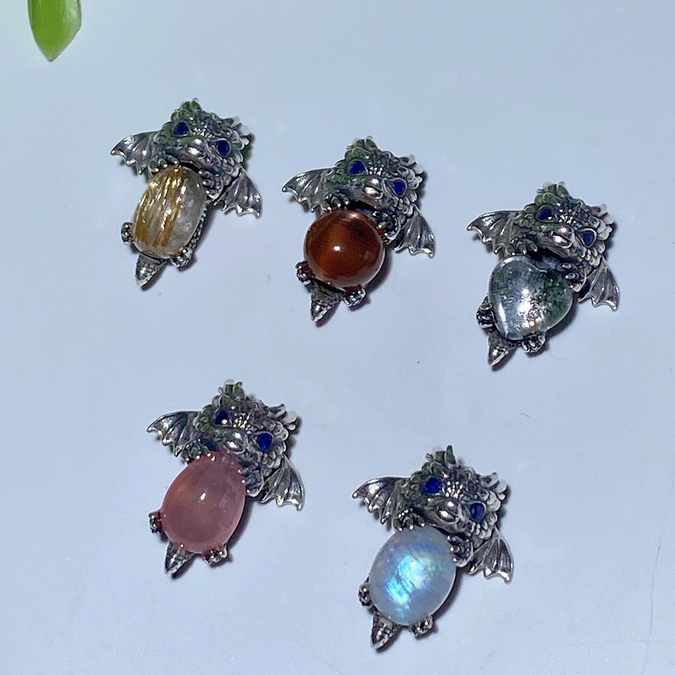 Sterling Silver Dragon Pendant with Crystal Gemstone 20mm