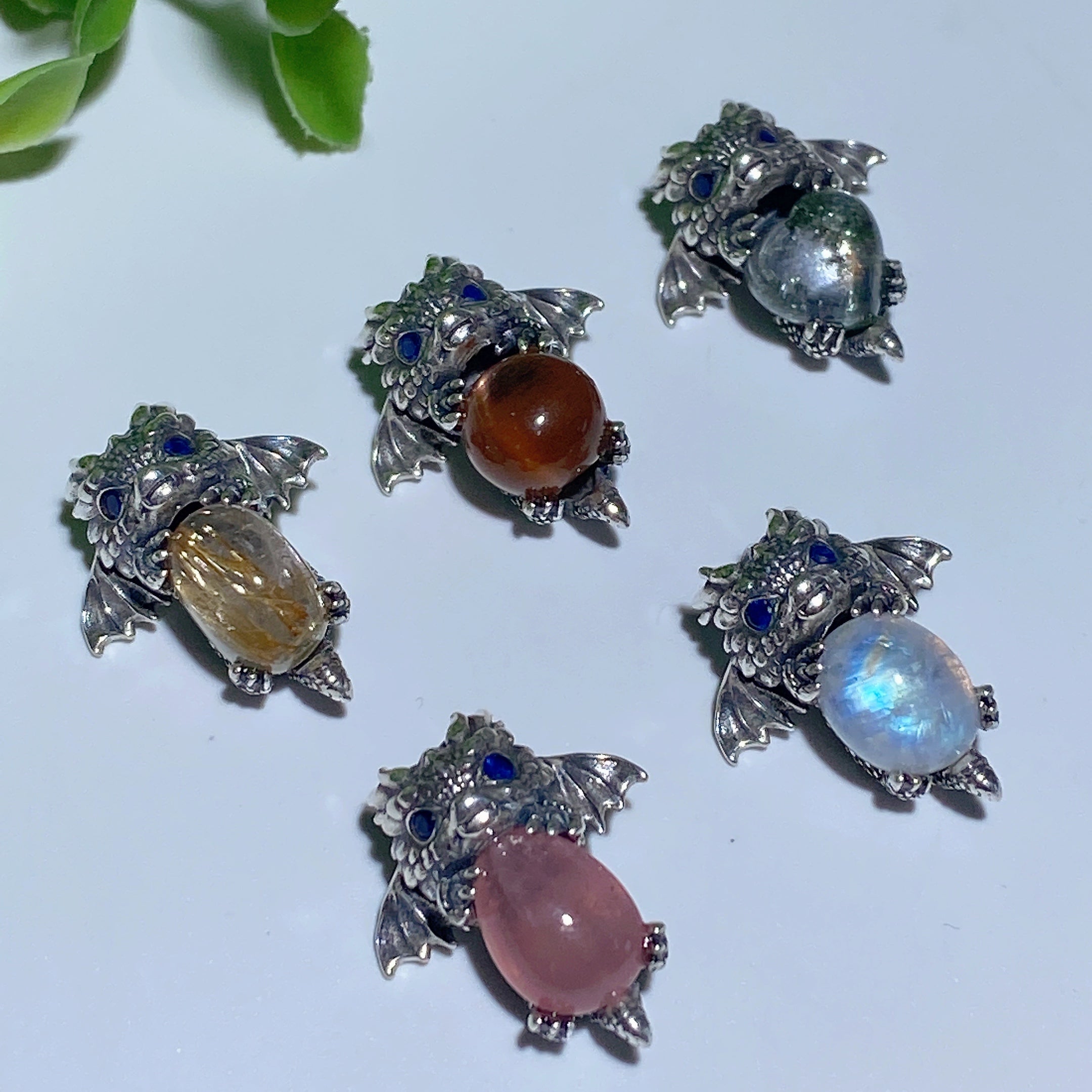 Sterling Silver Dragon Pendant with Crystal Gemstone 20mm