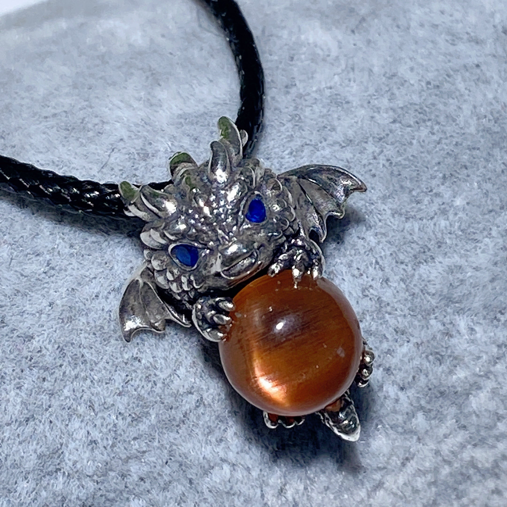 Sterling Silver Dragon Pendant with Crystal Gemstone 20mm