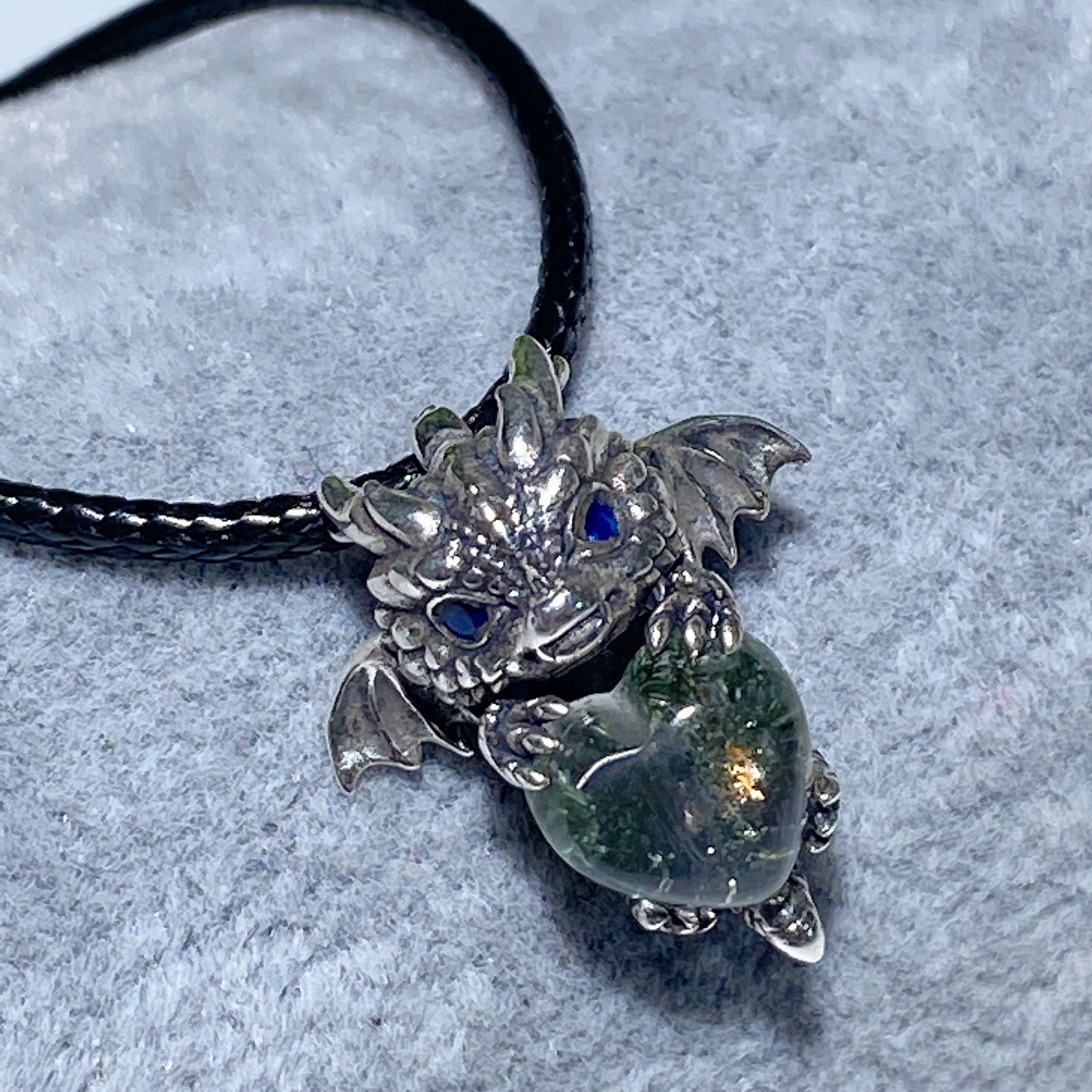 Sterling Silver Dragon Pendant with Crystal Gemstone 20mm