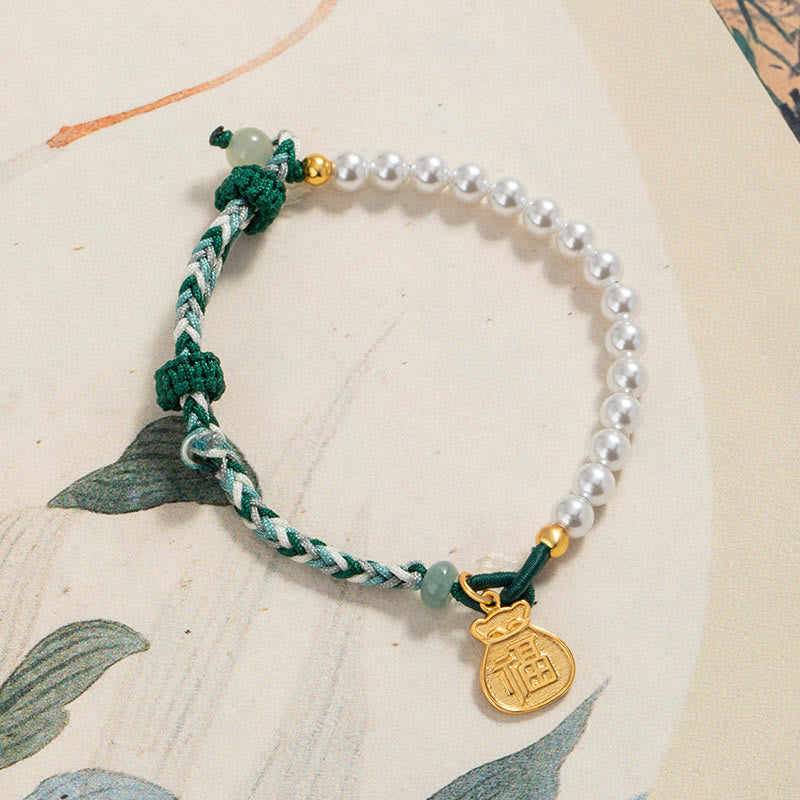 Sterling Silver Fu Pearl & Hetian Jade Wisdom Bracelet