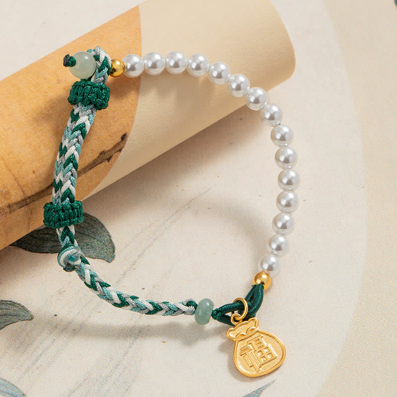 Sterling Silver Fu Pearl & Hetian Jade Wisdom Bracelet