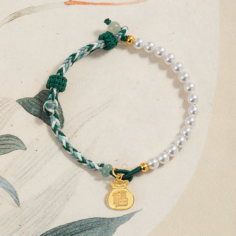 Sterling Silver Fu Pearl & Hetian Jade Wisdom Bracelet