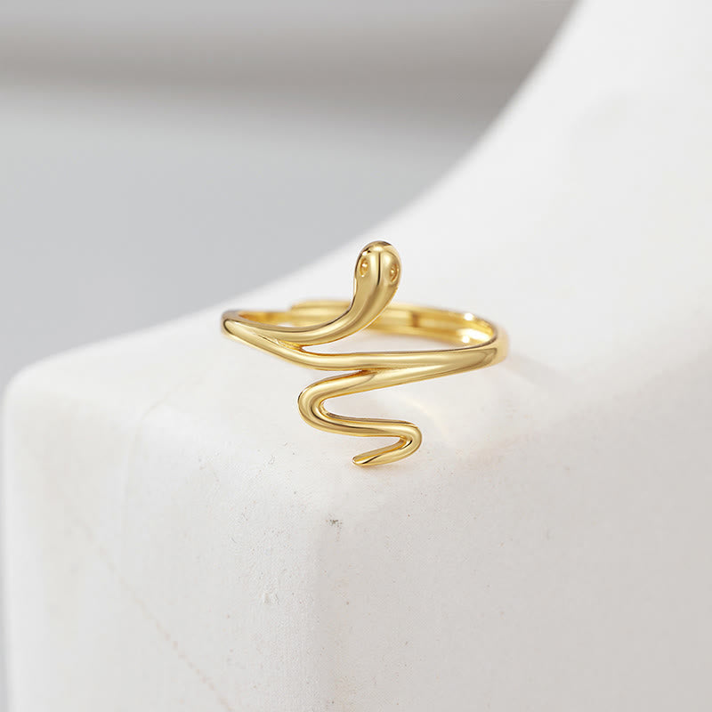 Sterling Silver Golden Snake Ring for Balance & Wisdom