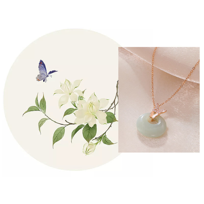 Sterling Silver Hetian Jade Butterfly Luck Necklace