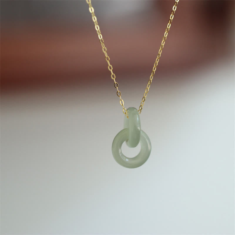 Sterling Silver Hetian Jade Double Peace Buckle Necklace