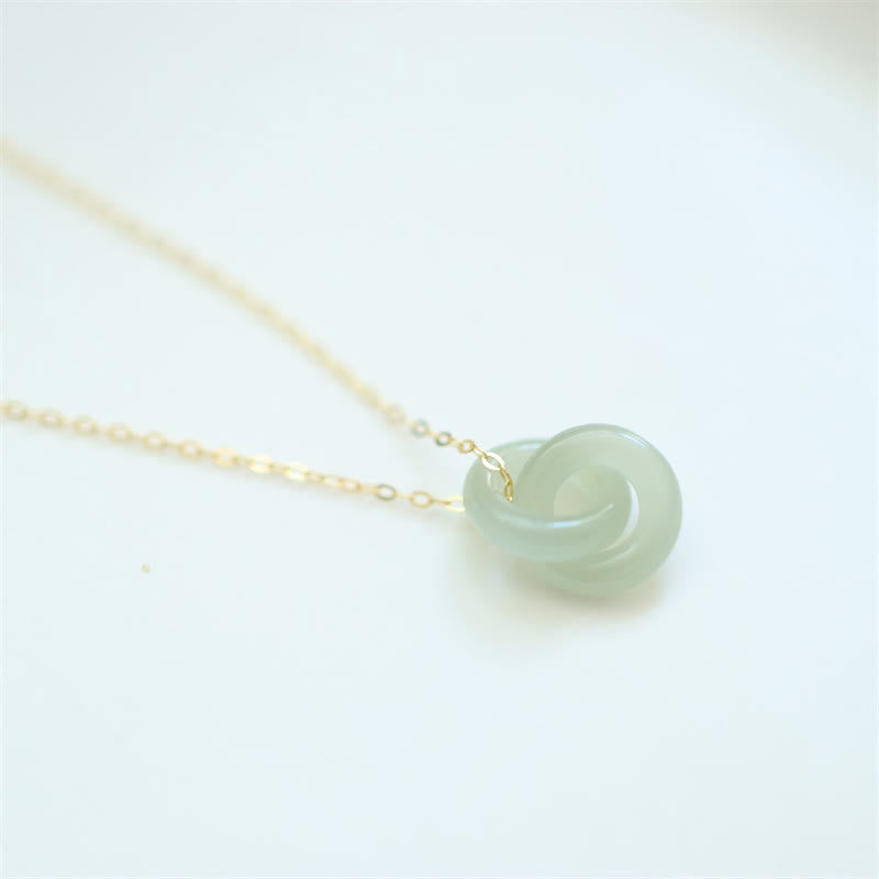 Sterling Silver Hetian Jade Double Peace Buckle Necklace