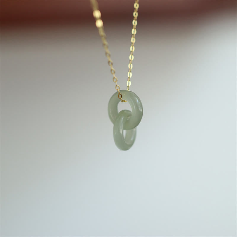 Sterling Silver Hetian Jade Double Peace Buckle Necklace