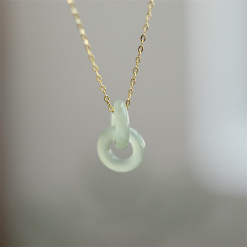 Sterling Silver Hetian Jade Double Peace Buckle Necklace