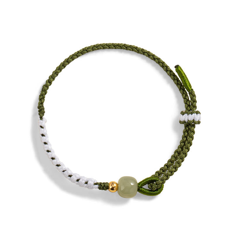 Sterling Silver Hetian Jade Luck Braided Rope Bracelet