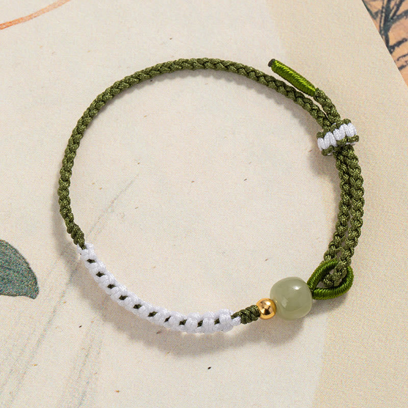 Sterling Silver Hetian Jade Luck Braided Rope Bracelet