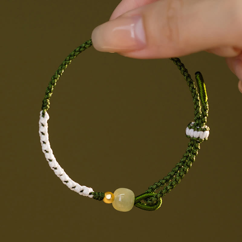 Sterling Silver Hetian Jade Luck Braided Rope Bracelet