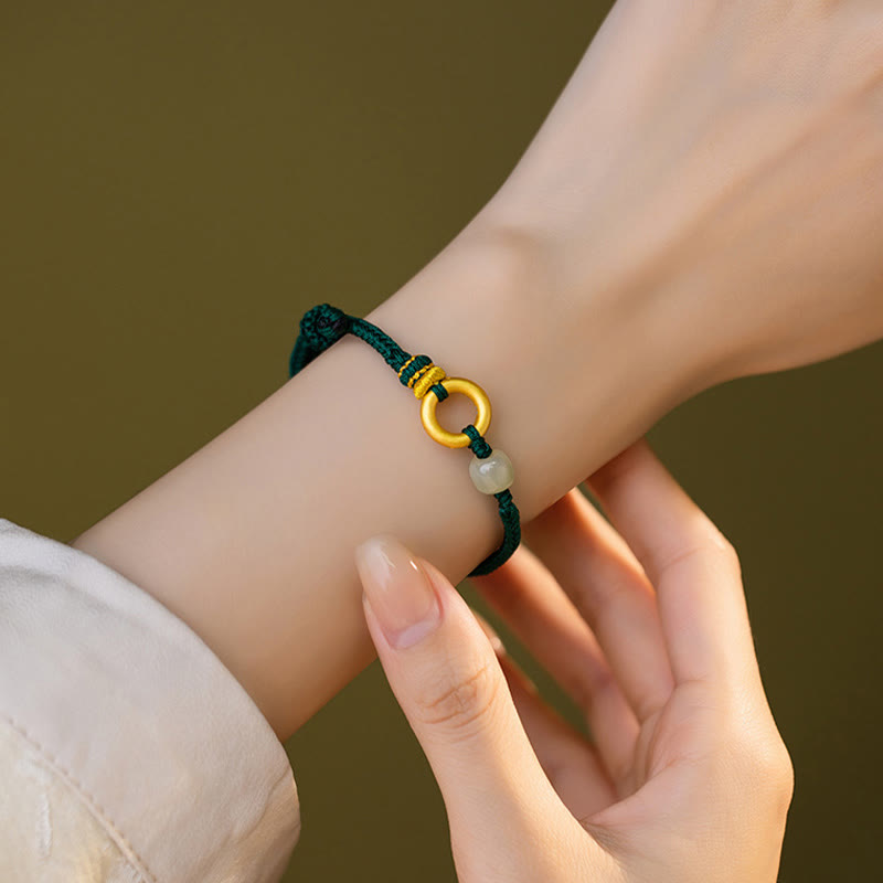 Sterling Silver Hetian Jade Peace Buckle Bracelet for Luck