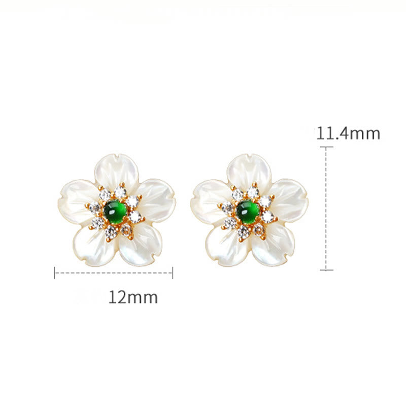 Sterling Silver Jade & Tridacna Flower Earrings