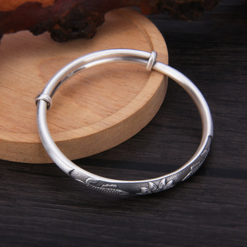 Sterling Silver Koi Fish Lotus Luck Bracelet Adjustable