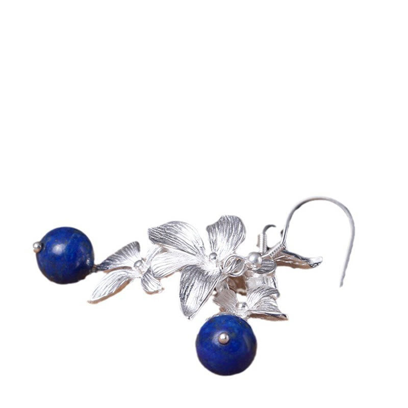 Sterling Silver Lazurite Flower Drop Earrings
