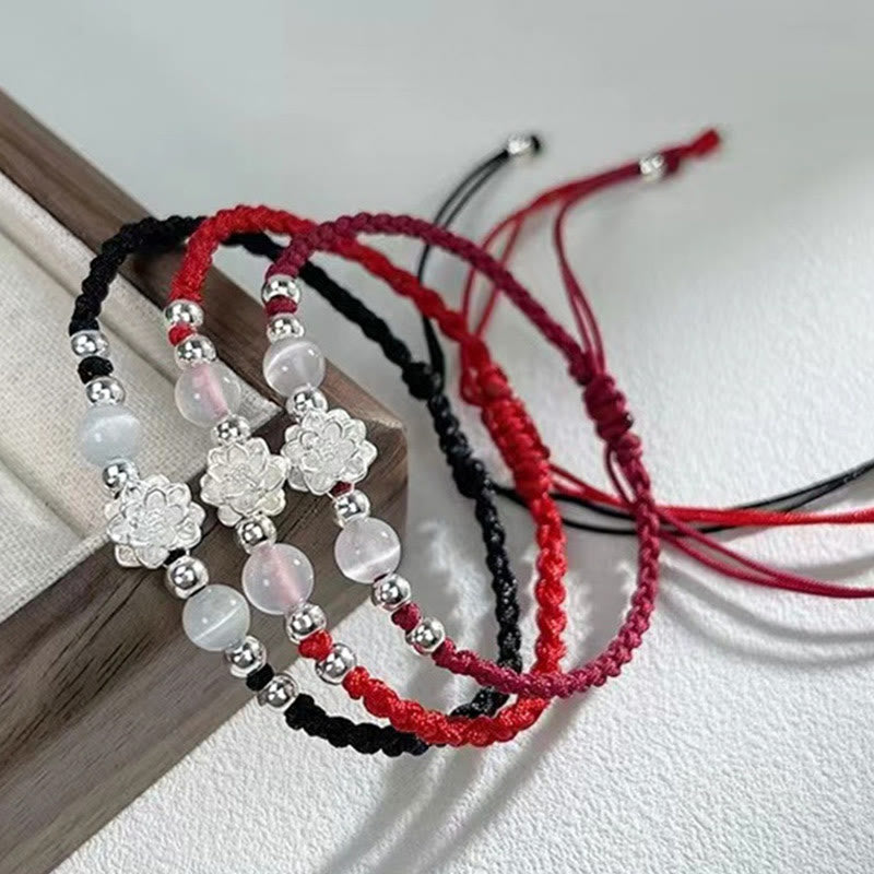 Sterling Silver Lotus Cat’s Eye Protection Bracelet