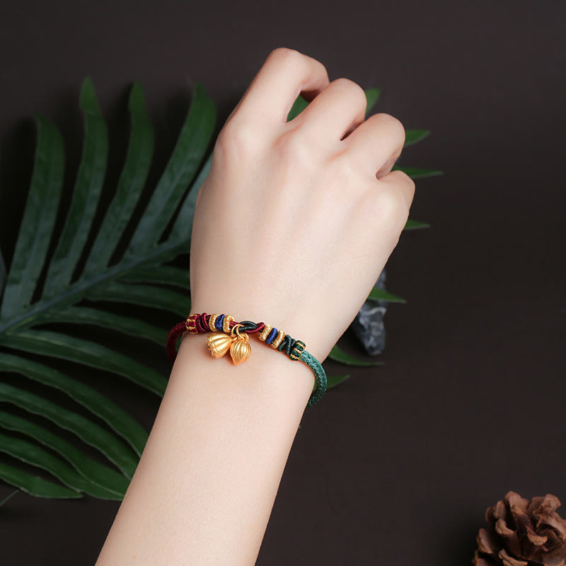 Sterling Silver Lotus Pod Red Green String Bracelet