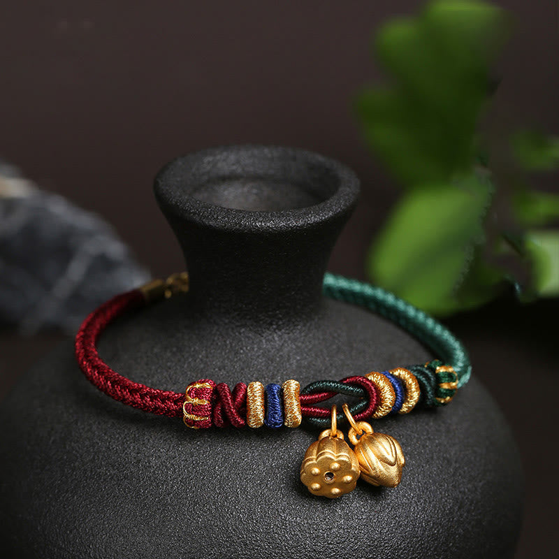 Sterling Silver Lotus Pod Red Green String Bracelet