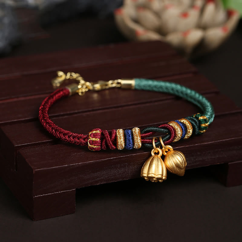 Sterling Silver Lotus Pod Red Green String Bracelet