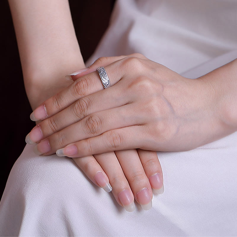 Sterling Silver Lotus Ring with Enlightenment Lotus Flower Design