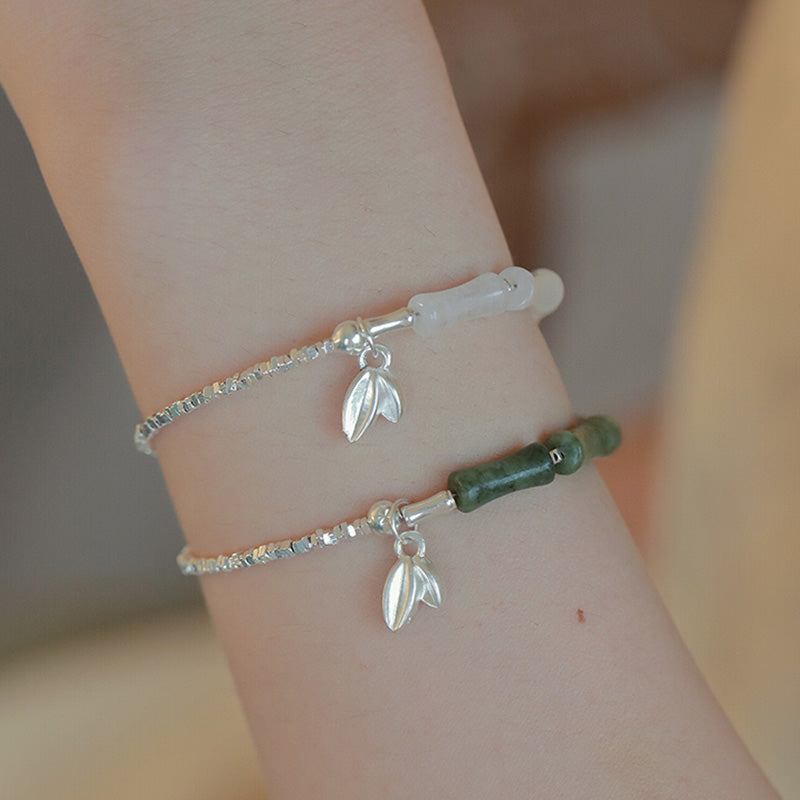 Sterling Silver Peridot Bamboo Spiritual Bracelet for Luck