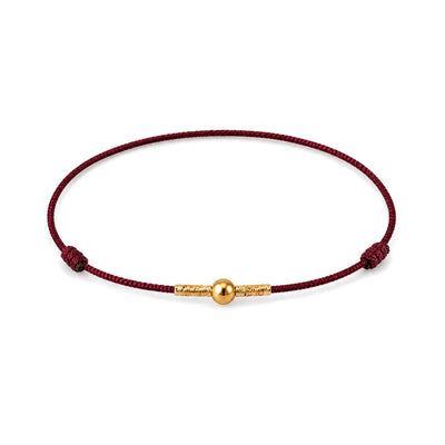 925 Sterling Silver Red String Protection Bracelet for Wrist or Ankle, Dark Red, on a white background