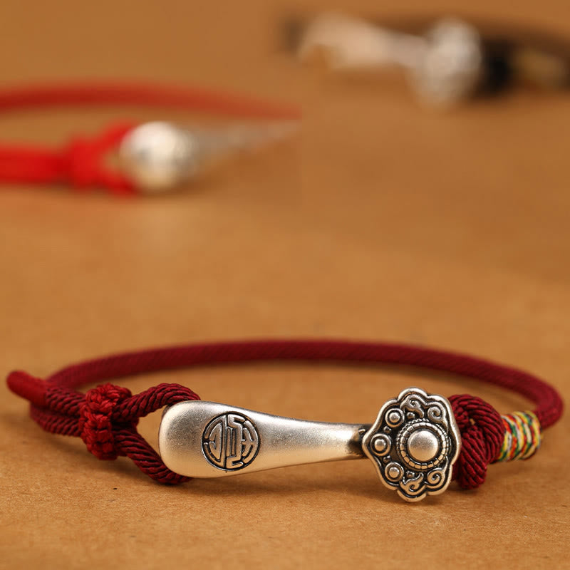 Red String Braided Bracelet With 925 Silver Beads & Bell - Luck & Fortune