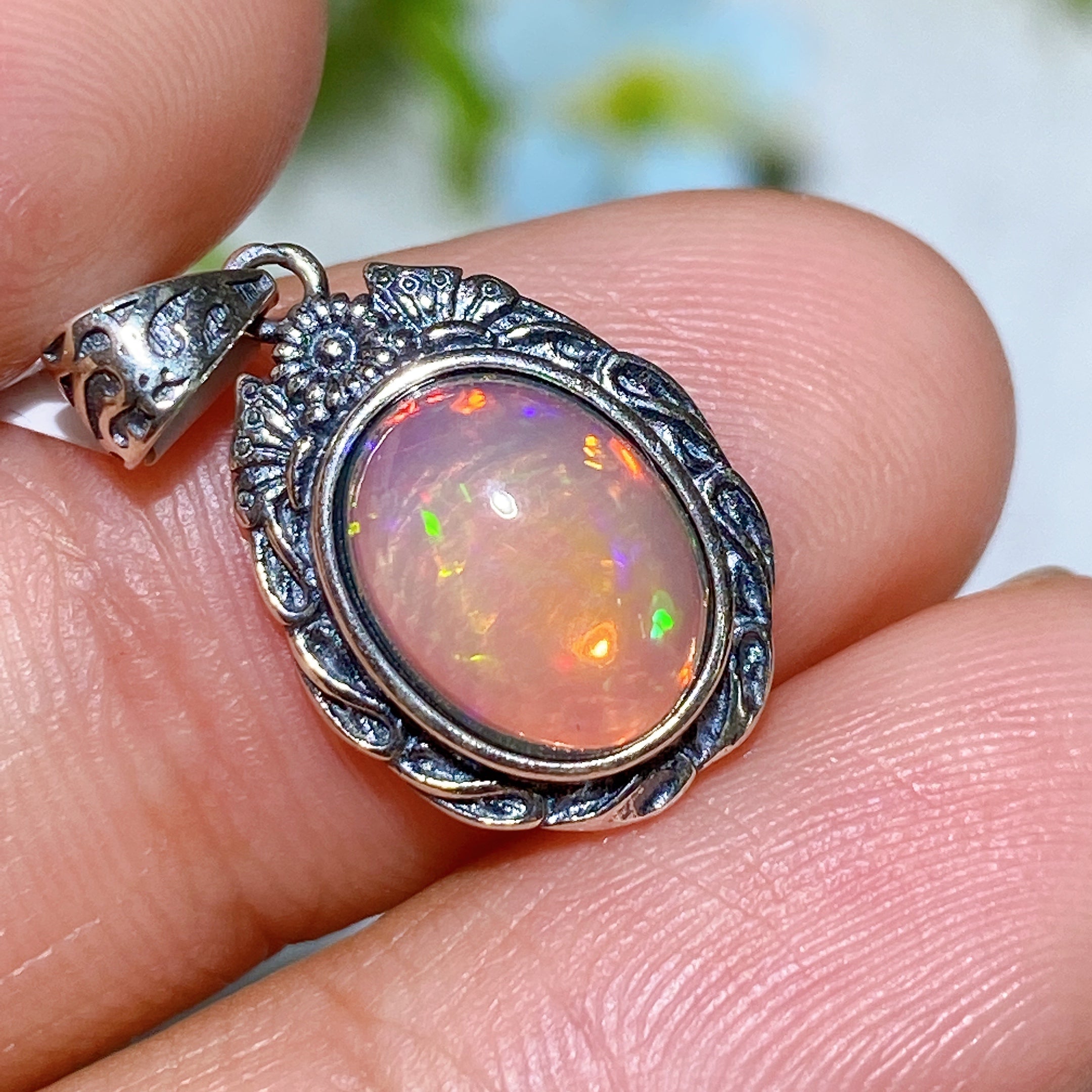 Sterling Silver S925 Opal Pendant Healing Necklace