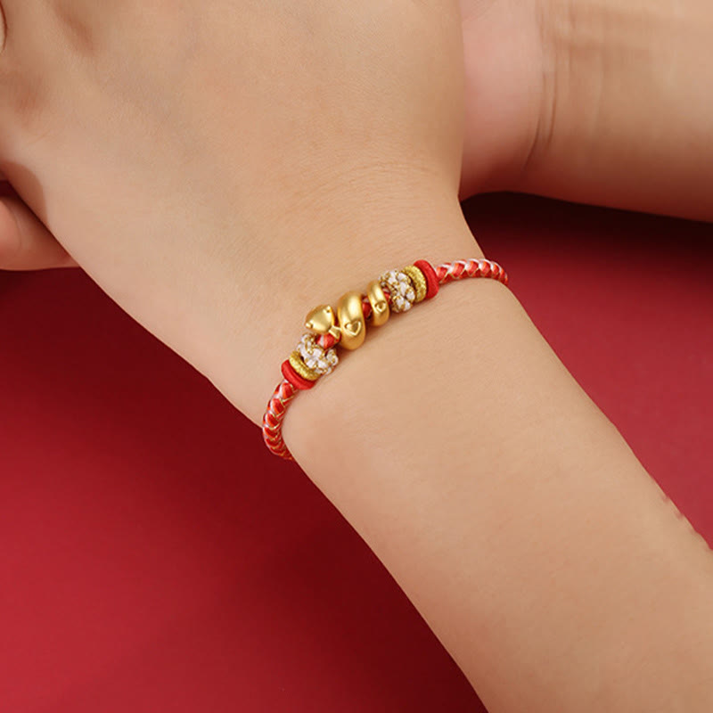 Sterling Silver Snake Gradient Red String Luck Bracelet