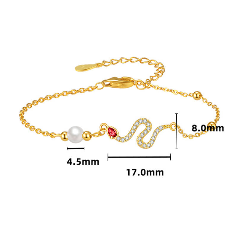 Sterling Silver Snake Pearl Lucky Bracelet
