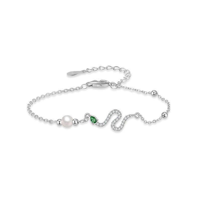 Sterling Silver Snake Pearl Lucky Bracelet
