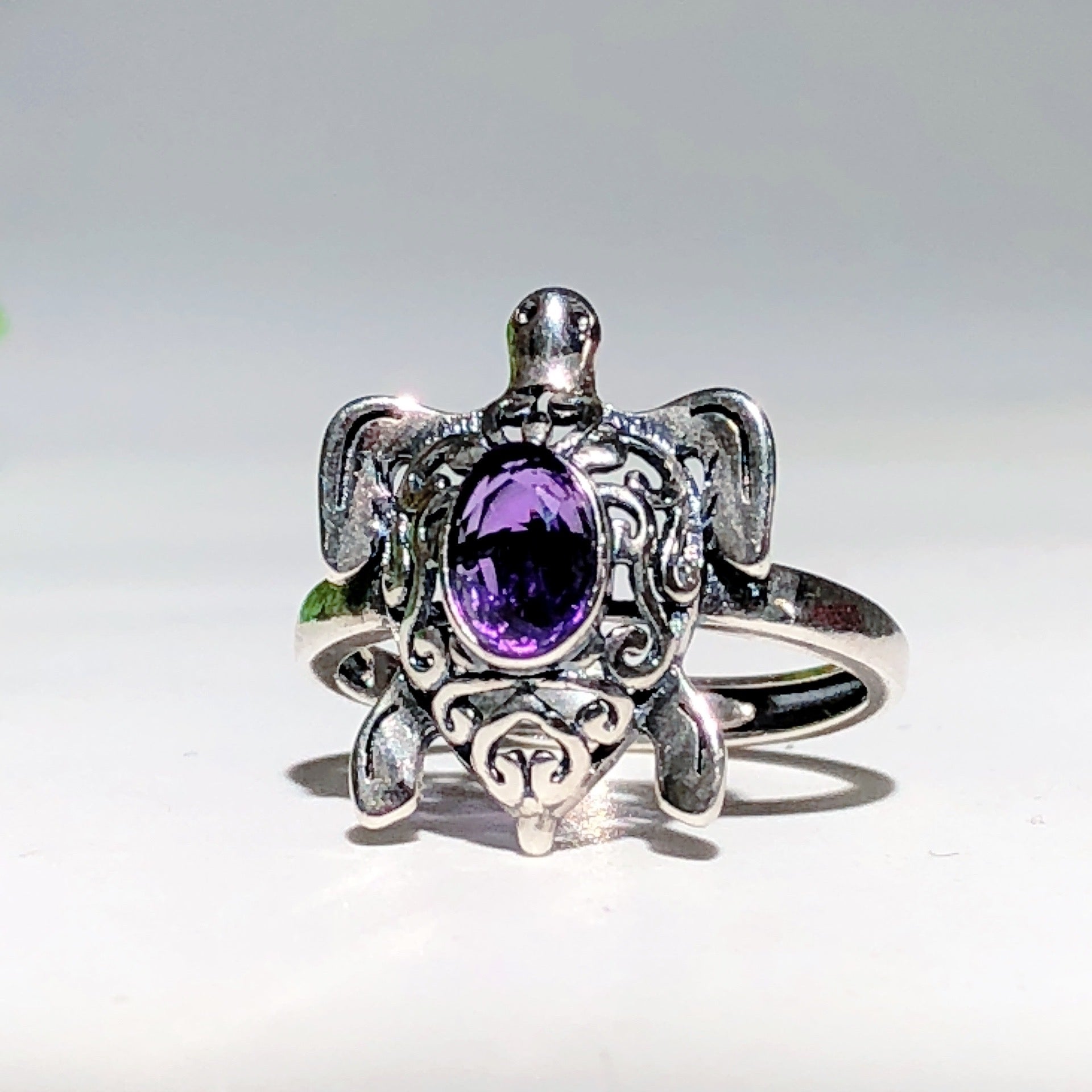 Sterling Silver Turtle Ring with Healing Crystal Stones